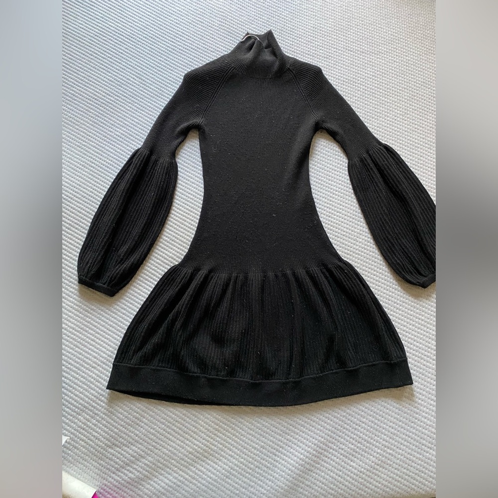 ANNE FONTAINE PARIS PASCALINE BLACK KNIT WOOL BUBBLE SLEEVE DRESS